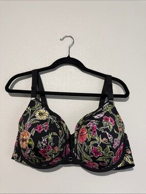 Floral Underwire Bra in Black with Pink & Green Accents